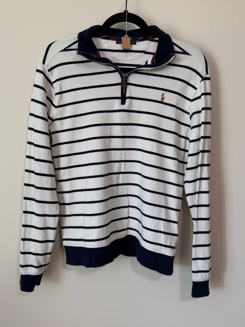 Polo Ralph Lauren white navy quarter zip 1/4 pullover full color horse fits sz S